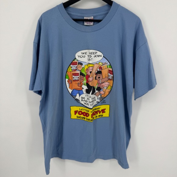 Vintage 90s Letter Carriers Food Drive Comic T Shirt Mens Large Blue Jeff Keane - Picture 2 of 8